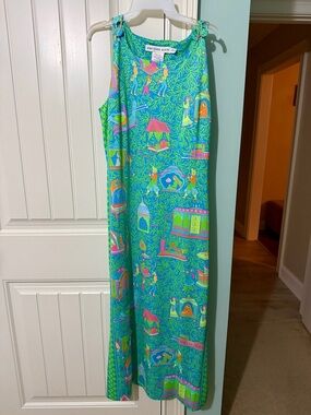 Gretchen Scott Designs Teal Maxi Dress with Pink, Yellow & Blue Print